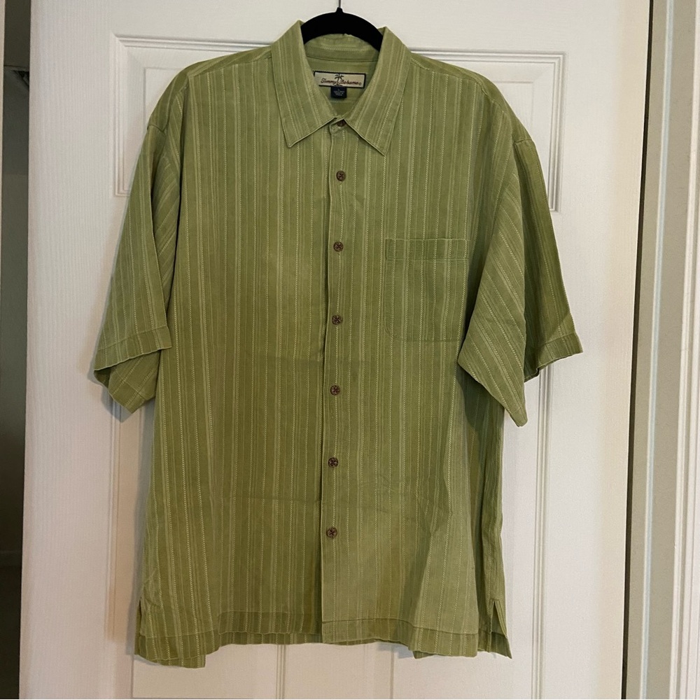Tommy Bahama 100% Silk Men’s Short Sleeve Button Down Shirt Green Large
